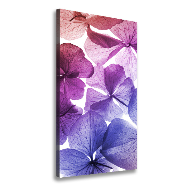 Cuadro moderno en lienzo resistente uv vertical flores moradas