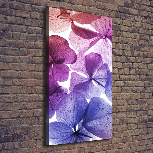 Cuadro moderno en lienzo resistente uv vertical flores moradas