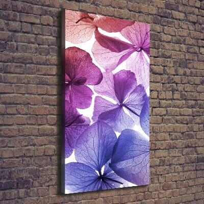 Cuadro moderno en lienzo resistente uv vertical flores moradas