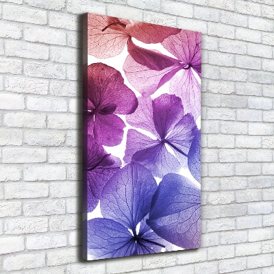 Cuadro moderno en lienzo resistente uv vertical flores moradas