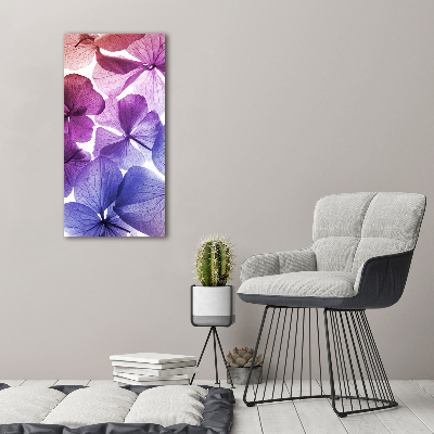 Cuadro moderno en lienzo resistente uv vertical flores moradas