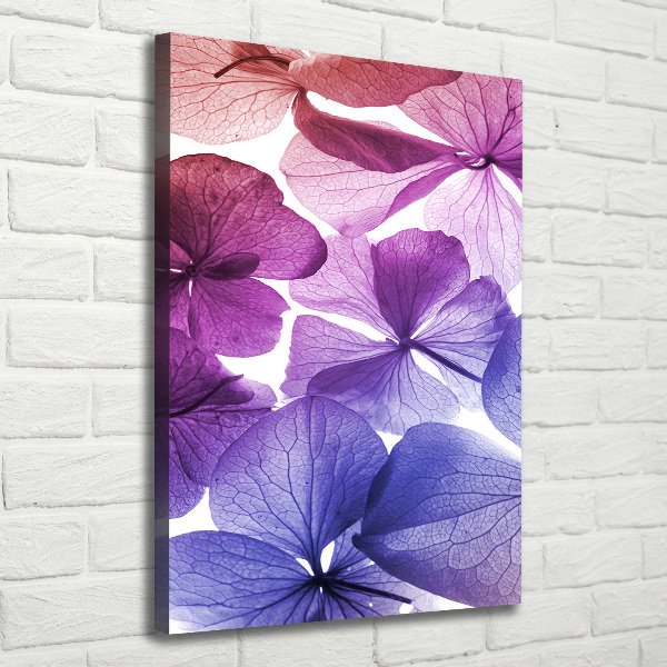 Cuadro moderno en lienzo resistente uv vertical flores moradas