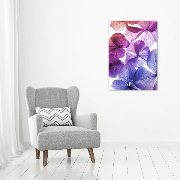 Cuadro moderno en lienzo resistente uv vertical flores moradas