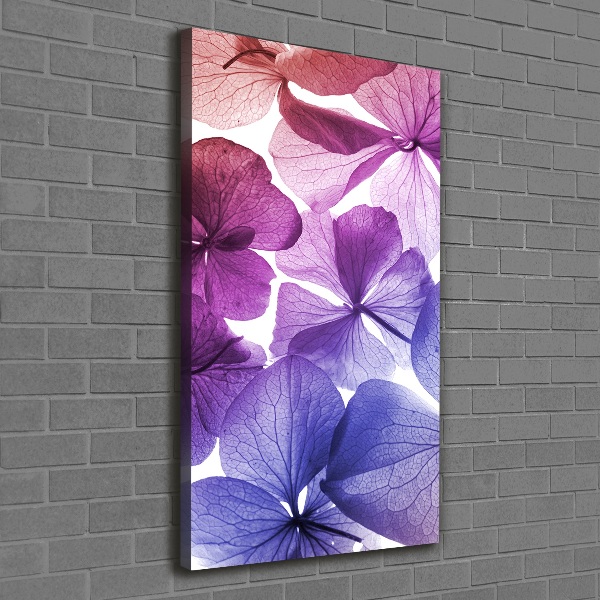 Cuadro moderno en lienzo resistente uv vertical flores moradas