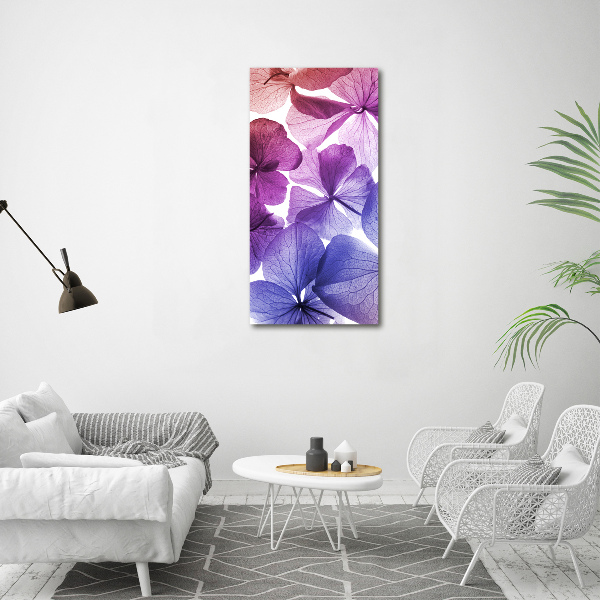 Cuadro moderno en lienzo resistente uv vertical flores moradas