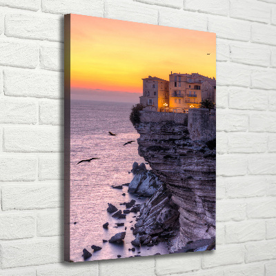 Cuadro moderno en lienzo resistente uv vertical Casas en los acantilados