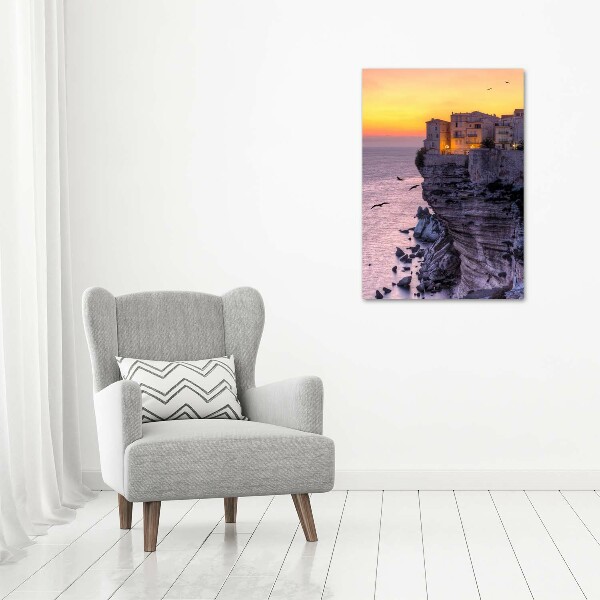 Cuadro moderno en lienzo resistente uv vertical Casas en los acantilados