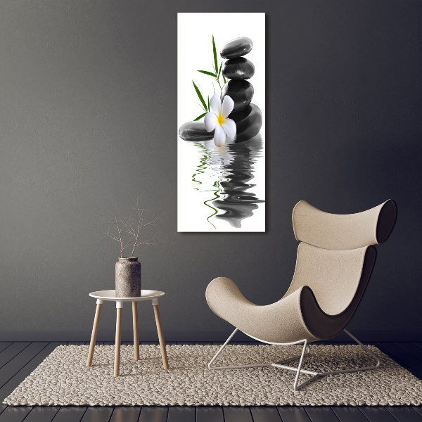 Cuadro canvas decorativo para salón vertical Orquídea y piedras