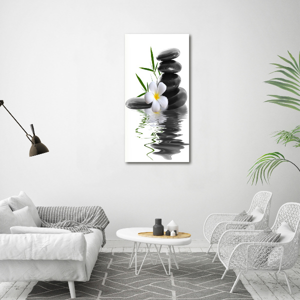 Cuadro canvas decorativo para salón vertical Orquídea y piedras