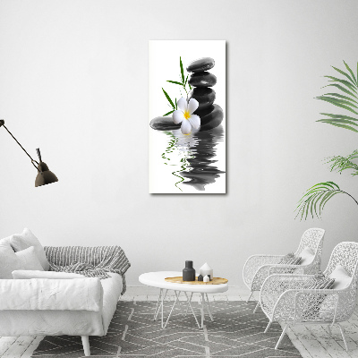 Cuadro canvas decorativo para salón vertical Orquídea y piedras