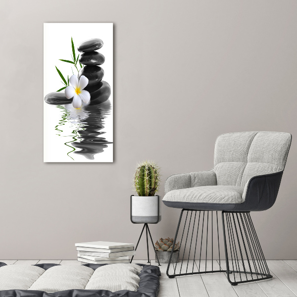 Cuadro canvas decorativo para salón vertical Orquídea y piedras