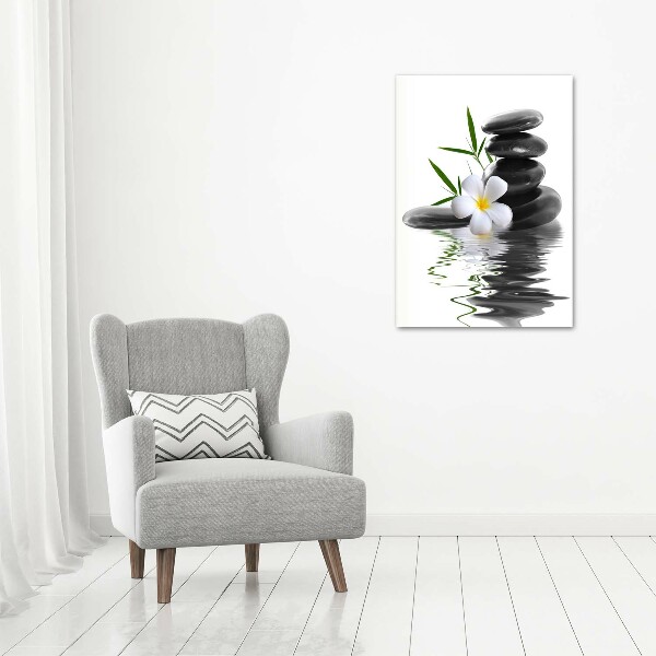 Cuadro canvas decorativo para salón vertical Orquídea y piedras