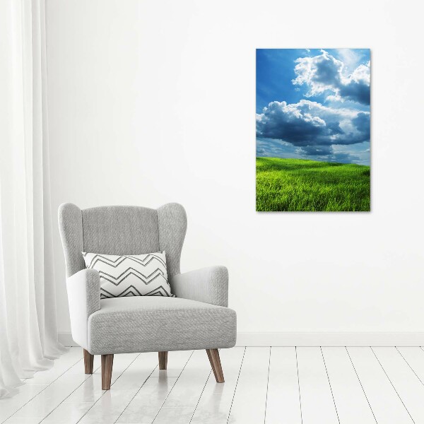 Fotografía en lienzo vertical Nubes sobre el campo