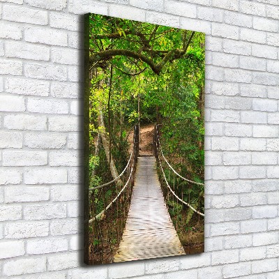 Cuadro canvas decorativo para salón vertical Puente colgante en el bosque