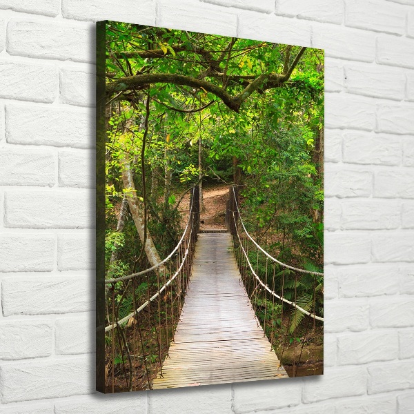 Cuadro canvas decorativo para salón vertical Puente colgante en el bosque