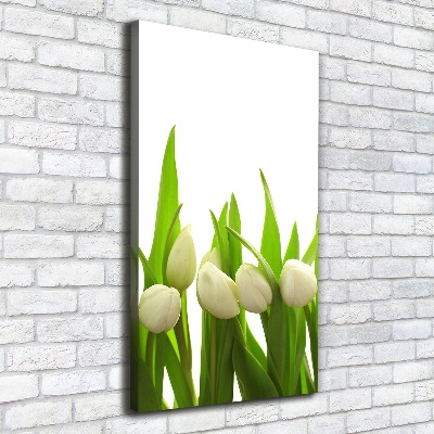 Cuadro canvas decorativo para salón vertical tulipanes blancos