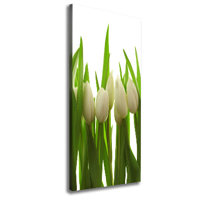Cuadro moderno en lienzo resistente uv vertical tulipanes blancos