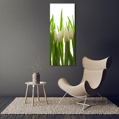 Cuadro moderno en lienzo resistente uv vertical tulipanes blancos