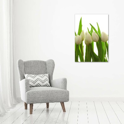 Cuadro moderno en lienzo resistente uv vertical tulipanes blancos