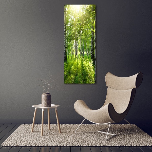 Cuadro moderno en lienzo resistente uv vertical bosque de abedules