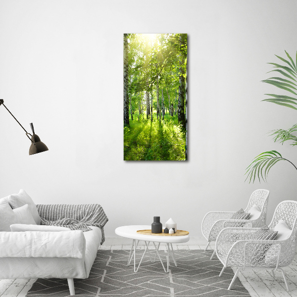 Cuadro moderno en lienzo resistente uv vertical bosque de abedules