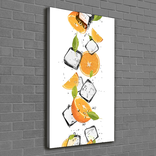 Cuadro canvas decorativo para salón vertical Naranjas y hielo