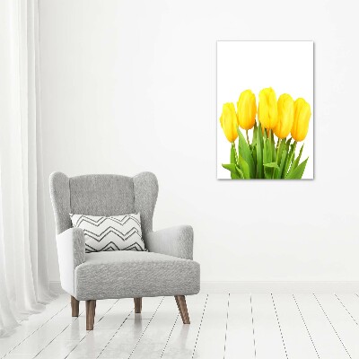 Cuadro canvas decorativo para salón vertical tulipanes amarillos