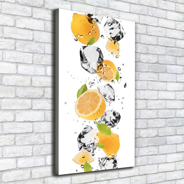 Cuadro moderno en lienzo resistente uv vertical Limones y agua