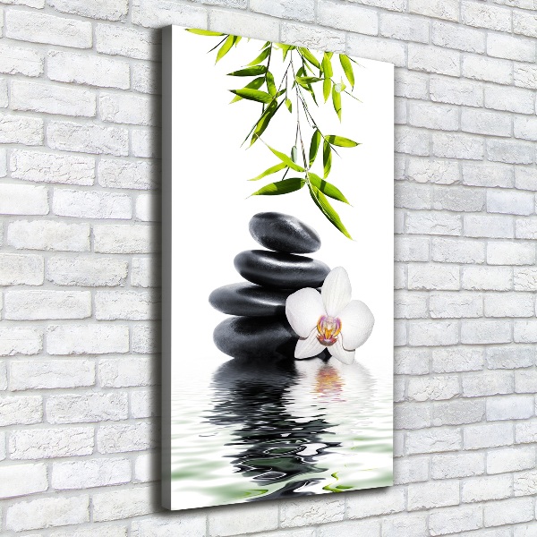 Fotografía en lienzo vertical Orquídea y piedras