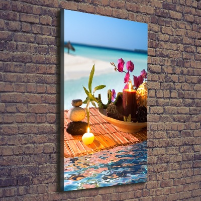 Cuadro canvas decorativo para salón vertical Orquídea y bambú