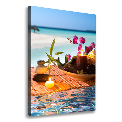 Cuadro canvas decorativo para salón vertical Orquídea y bambú