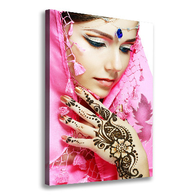 Cuadro moderno en lienzo resistente uv vertical mujer india