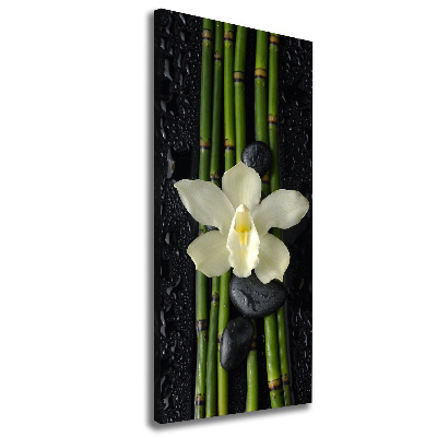 Cuadro moderno en lienzo resistente uv vertical Orquídea y bambú
