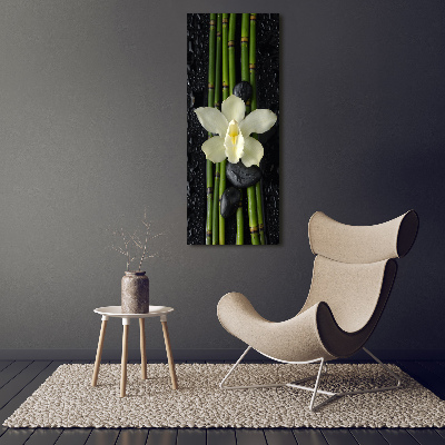 Cuadro moderno en lienzo resistente uv vertical Orquídea y bambú