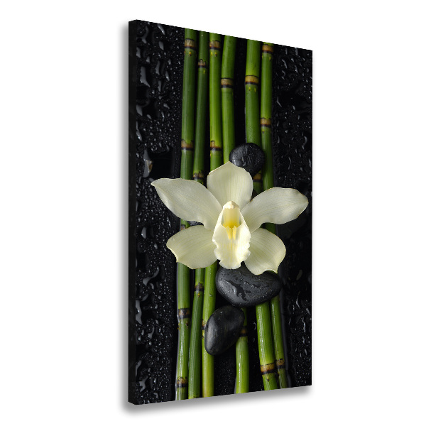 Cuadro moderno en lienzo resistente uv vertical Orquídea y bambú