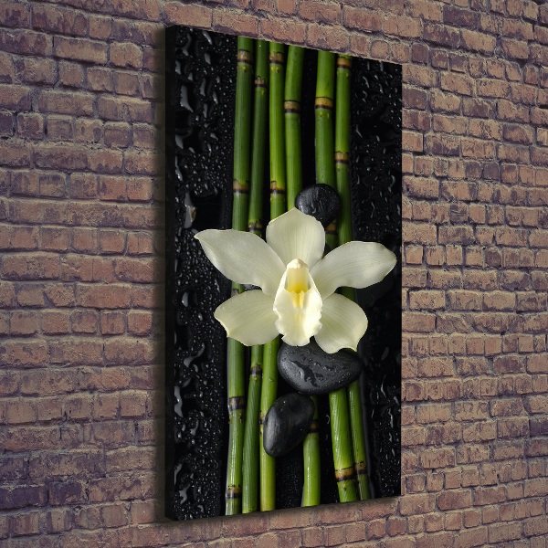 Cuadro moderno en lienzo resistente uv vertical Orquídea y bambú
