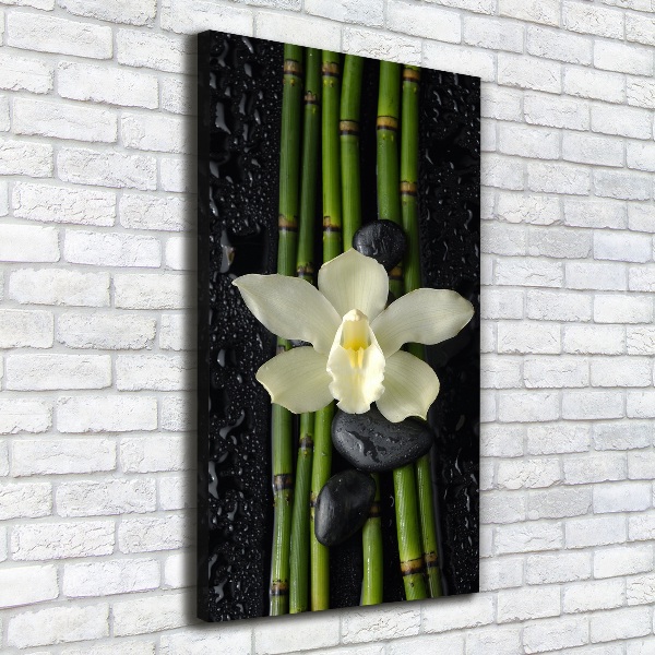 Cuadro moderno en lienzo resistente uv vertical Orquídea y bambú