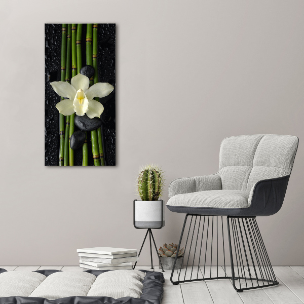 Cuadro moderno en lienzo resistente uv vertical Orquídea y bambú
