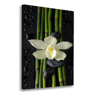 Cuadro moderno en lienzo resistente uv vertical Orquídea y bambú