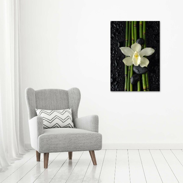 Cuadro moderno en lienzo resistente uv vertical Orquídea y bambú