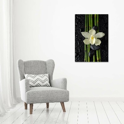 Cuadro moderno en lienzo resistente uv vertical Orquídea y bambú