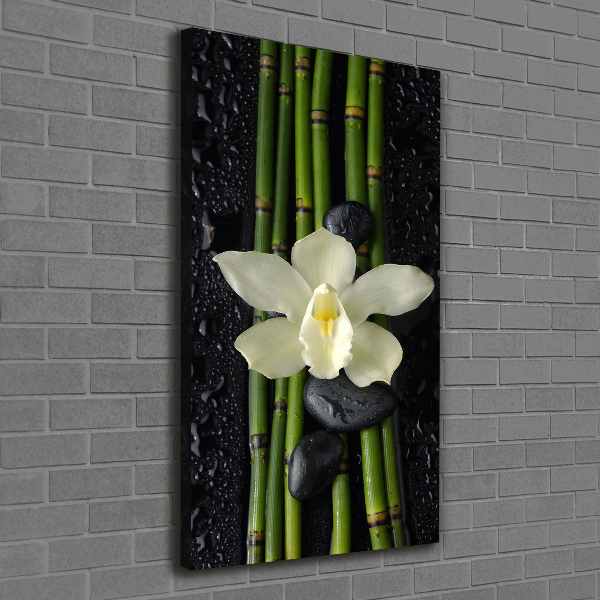 Cuadro moderno en lienzo resistente uv vertical Orquídea y bambú