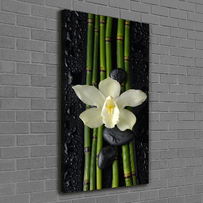 Cuadro moderno en lienzo resistente uv vertical Orquídea y bambú