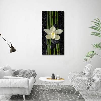 Cuadro moderno en lienzo resistente uv vertical Orquídea y bambú