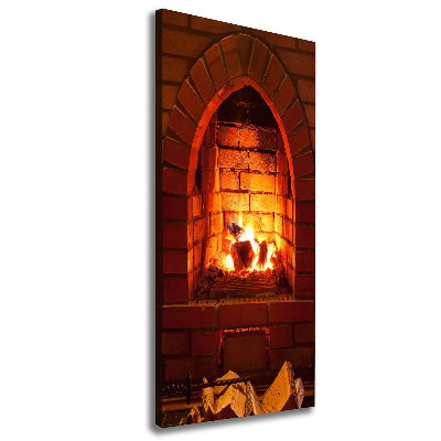 Cuadro canvas decorativo para salón vertical Fuego en la chimenea