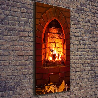 Cuadro canvas decorativo para salón vertical Fuego en la chimenea
