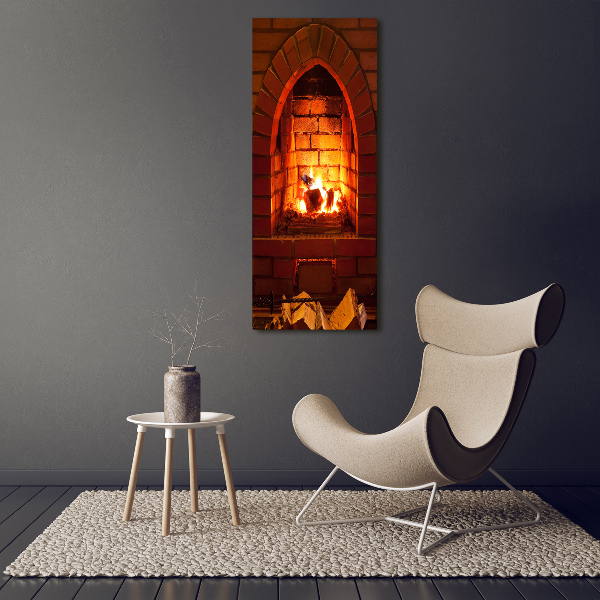 Cuadro canvas decorativo para salón vertical Fuego en la chimenea