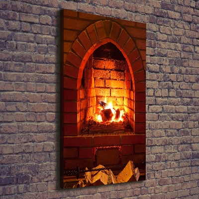 Cuadro canvas decorativo para salón vertical Fuego en la chimenea