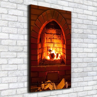 Cuadro canvas decorativo para salón vertical Fuego en la chimenea