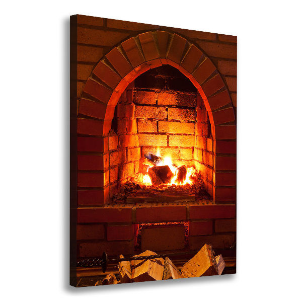 Cuadro canvas decorativo para salón vertical Fuego en la chimenea